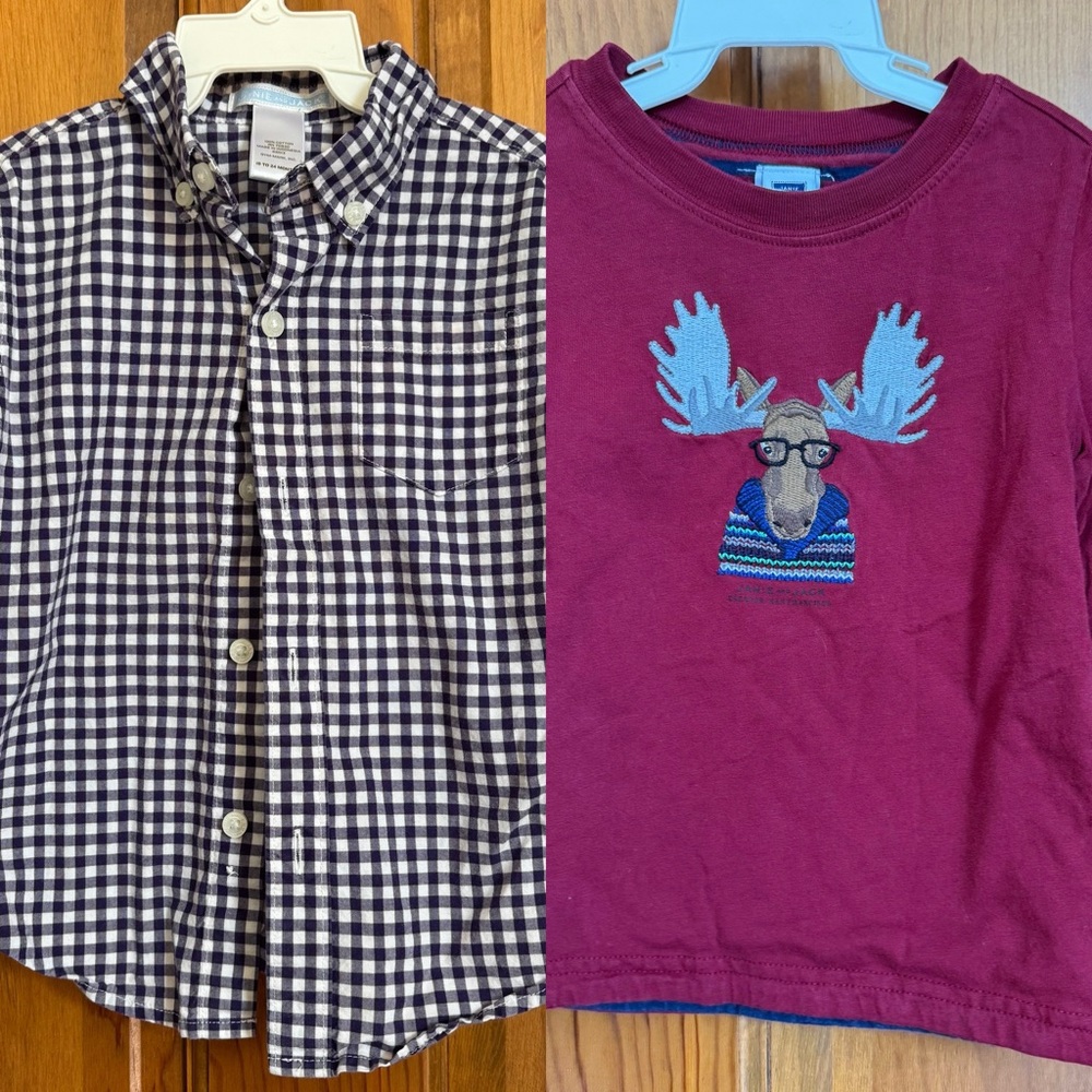 18 Month Boys Janie and Jack Bundle! Purple Gingham Button-Down & Berry Moose
